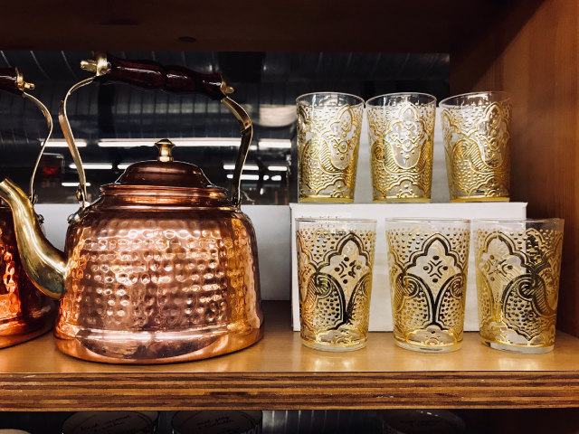 Moroccan Tea Glasses + Copper Kettle